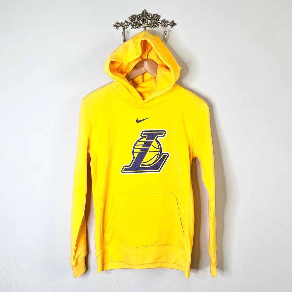 Los Angeles Lakers Kids Size L 14/16 Nike Hoodie Yellow NBA Basketball New